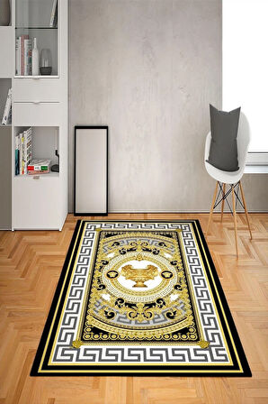 Kaymaz Taban Yıkanabilir Çerçeveli Baroque Aslan Kupa Desenli Dot Taban Halı