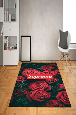 Kaymaz Taban Yıkanabilir Dekoratif Supreme Gül Desenli Dot Taban Halı