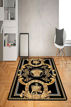 Kaymaz Taban Yıkanabilir Gold Baroque Medusa Desenli Dot Taban Halı