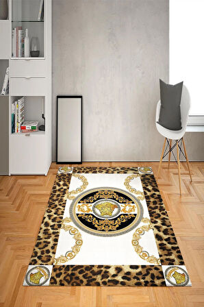 Kaymaz Taban Yıkanabilir Leopar Medusa Desenli Dot Taban Halı