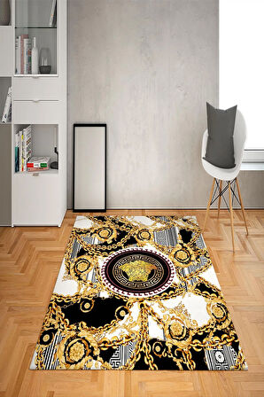 Kaymaz Taban Yıkanabilir Gold Baroque Medusa Desenli Dot Taban Halı