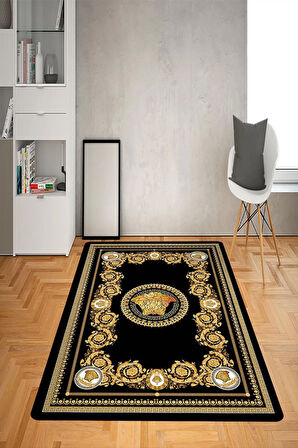 Kaymaz Taban Yıkanabilir Gold Baroque Modern Medusa Desenli Dot Taban Halı
