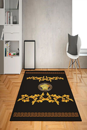 Kaymaz Taban Yıkanabilir Gold Baroque Medusa Desenli Dot Taban Halı