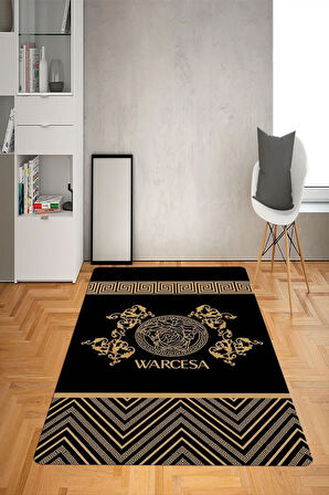 Kaymaz Taban Yıkanabilir Modern Medusa Versace Desenli Dot Taban Halı