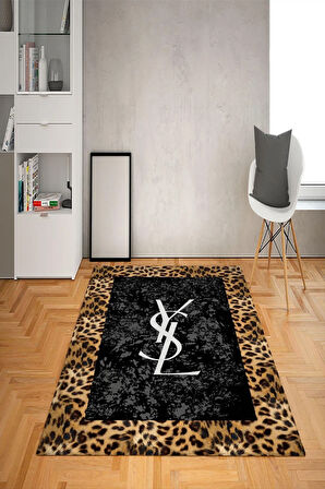 Kaymaz Taban Yıkanabilir Dekoratif Leoparlı YSL Desenli Dot Taban Halı