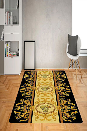 Kaymaz Taban Yıkanabilir Gold Baroque Medusa Desenli Dot Taban Halı