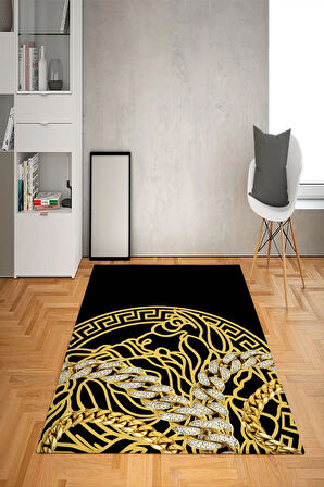 Kaymaz Taban Yıkanabilir Gold Taşlı Modern Medusa Desenli Dot Taban Halı