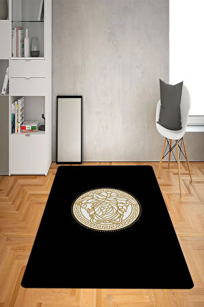 Kaymaz Taban Yıkanabilir Medusa Kafası Versace Desenli Dot Taban Halı