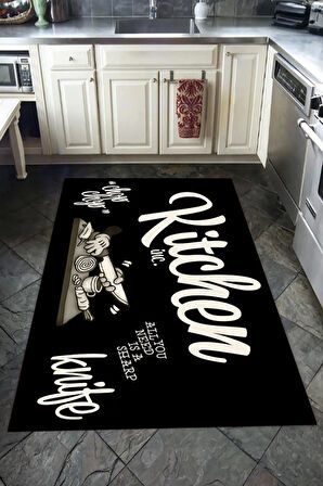 Kaymaz Tabanlı Yıkanabilir Kitchen Desenli Dot Taban Halı