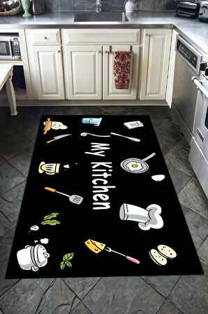 Kaymaz Tabanlı Yıkanabilir My Kitchen Desenli Dot Taban Halı