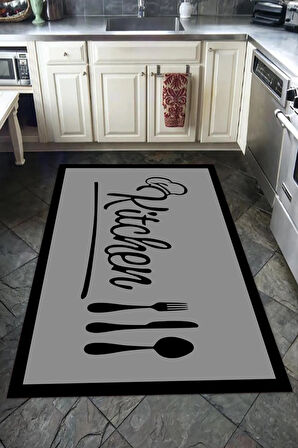 Kaymaz Tabanlı Yıkanabilir Kitchen Desenli Dot Taban Halı
