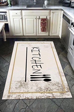 Kaymaz Tabanlı Yıkanabilir Kitchen Desenli Dot Taban Halı