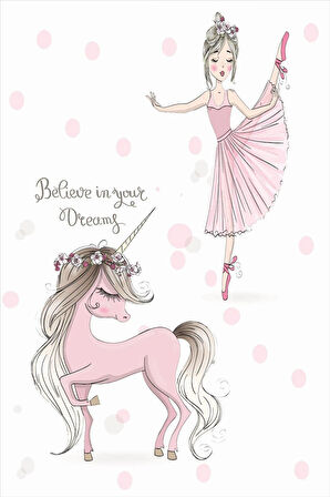 Kaymaz Tabanlı Yıkanabilir Unicorn Desenli Çocuk Halısı Dot Taban Halı