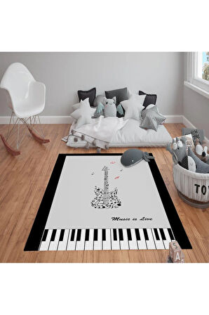 Kaymaz Tabanlı Yıkanabilir Piano Desenli Çocuk Halısı Dot Taban Halı