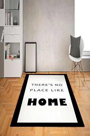 Kaymaz Tabanlı Yıkanabilir Home Desenli Dot Taban Halı