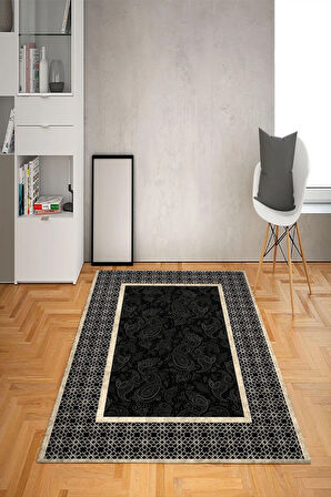 Kaymaz Tabanlı Yıkanabilir Çerçeve Desenli Dot Taban Halı