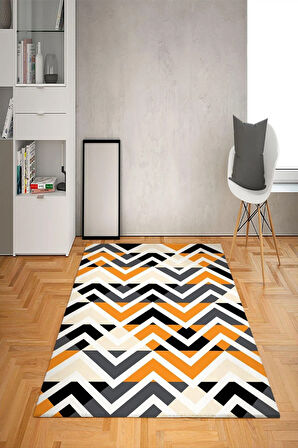 Kaymaz Tabanlı Yıkanabilir Zigzag Desenli Dot Taban Halı