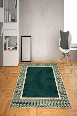 Kaymaz Tabanlı Yıkanabilir Çerçeve Desenli Dot Taban Halı