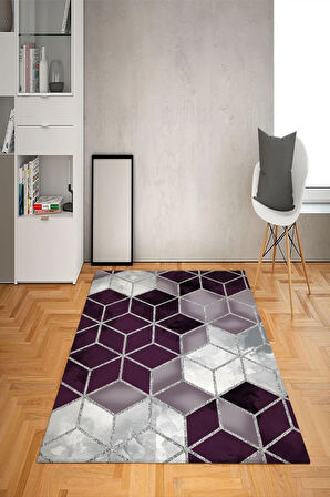 Kaymaz Tabanlı Yıkanabilir Geometrik Desenli Dot Taban Halı