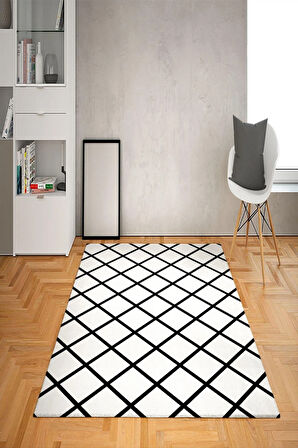Kaymaz Tabanlı Yıkanabilir Geometrik Desenli Dot Taban Halı