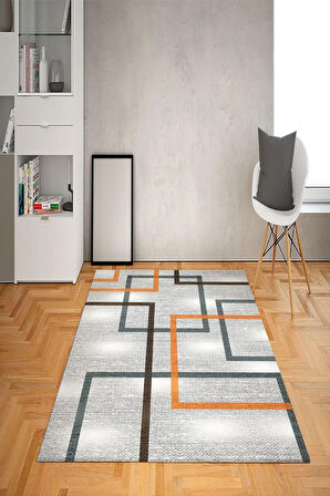 Kaymaz Tabanlı Yıkanabilir Geometrik Desenli Dot Taban Halı