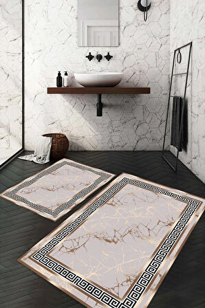 Dijital Baskı Kaymaz Taban Yıkanabilir 2'li Banyo Paspas Takımı