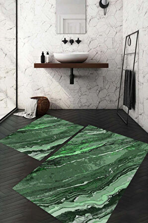 Dijital Baskı Kaymaz Taban Yıkanabilir 2'li Banyo Paspas Takımı