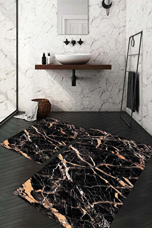 Dijital Baskı Kaymaz Taban Yıkanabilir 2'li Banyo Paspas Takımı