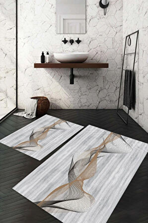 Dijital Baskı Kaymaz Taban Yıkanabilir 2'li Banyo Paspas Takımı