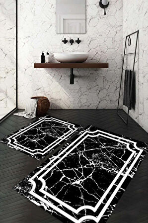 Dijital Baskı Kaymaz Taban Yıkanabilir 2'li Banyo Paspas Takımı