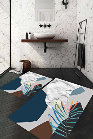 Dijital Baskı Kaymaz Taban Yıkanabilir 2'li Banyo Paspas Takımı
