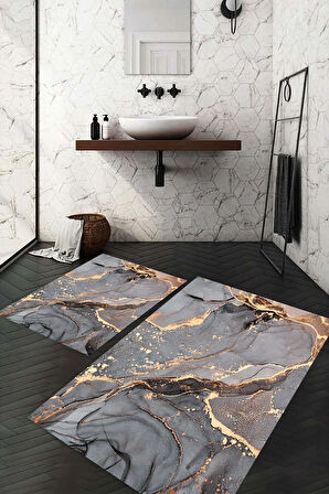 Dijital Baskı Kaymaz Taban Yıkanabilir 2'li Banyo Paspas Takımı