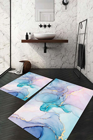 Dijital Baskı Kaymaz Taban Yıkanabilir 2'li Banyo Paspas Takımı