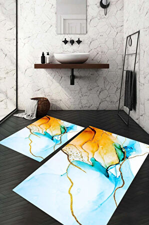 Dijital Baskı Kaymaz Taban Yıkanabilir 2'li Banyo Paspas Takımı
