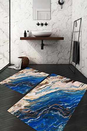 Dijital Baskı Kaymaz Taban Yıkanabilir 2'li Banyo Paspas Takımı