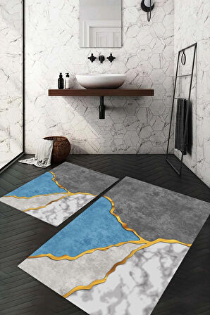 Dijital Baskı Kaymaz Taban Yıkanabilir 2'li Banyo Paspas Takımı