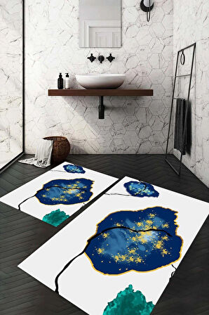 Dijital Baskı Kaymaz Taban Yıkanabilir 2'li Banyo Paspas Takımı