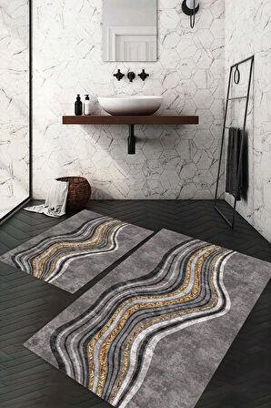 Dijital Baskı Kaymaz Taban Yıkanabilir 2'li Banyo Paspas Takımı