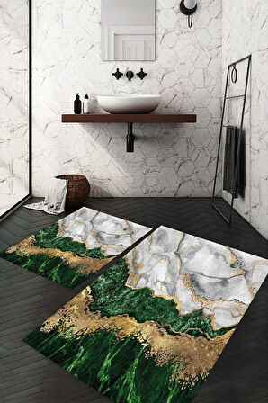 Dijital Baskı Kaymaz Taban Yıkanabilir 2'li Banyo Paspas Takımı