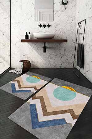 Dijital Baskı Kaymaz Taban Yıkanabilir 2'li Banyo Paspas Takımı