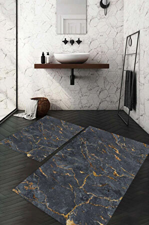 Dijital Baskı Kaymaz Taban Yıkanabilir 2'li Banyo Paspas Takımı