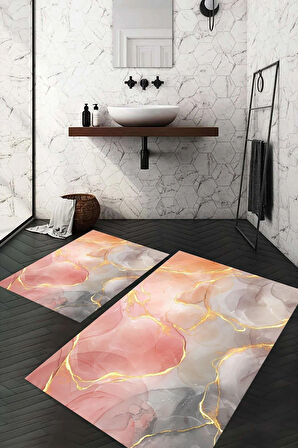 Dijital Baskı Kaymaz Taban Yıkanabilir 2'li Banyo Paspas Takımı