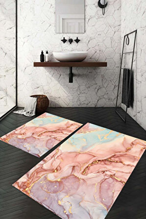 Dijital Baskı Kaymaz Taban Yıkanabilir 2'li Banyo Paspas Takımı