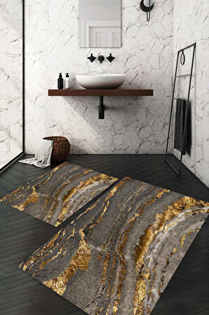 Dijital Baskı Kaymaz Taban Yıkanabilir 2'li Banyo Paspas Takımı