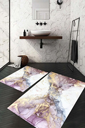 Dijital Baskı Kaymaz Taban Yıkanabilir 2'li Banyo Paspas Takımı