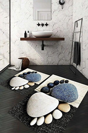 Dijital Baskı Kaymaz Taban Yıkanabilir 2'li Banyo Paspas Takımı
