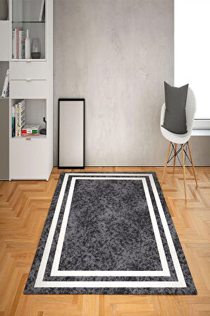 Kaymaz Tabanlı Yıkanabilir Çerçeve Desenli Dot Taban Halı