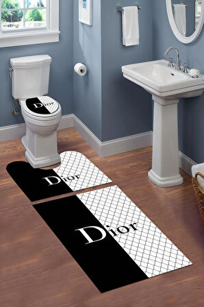Yıkanabilir Kaymaz Tabanlı Dekoratif Desenli 3 lü Klozet Takımı Banyo Paspas Seti