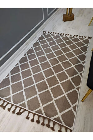 Kaymaz Tabanlı Yıkanabilir Baklava Dilim Kilim Desenli Dokuma Taban Halı