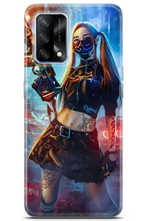 Oppo A74 uyumlu Girls 31 HQ Baskı Cyberpunk Silahlı Kız